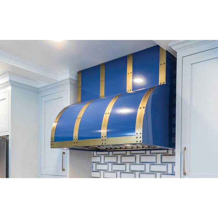 BlueStar 42'' Bonanza Wall Hood With Designer Metal Strapping And Rivets. 600 Cfm Internal Blower Included.