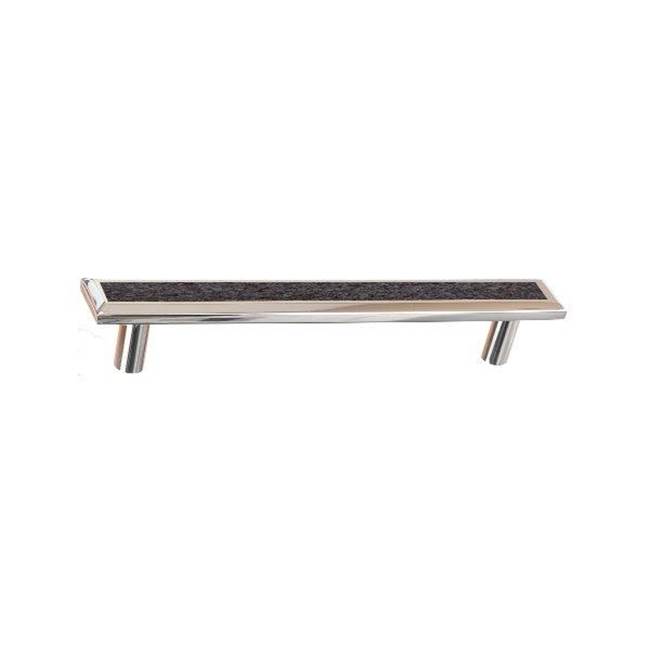 Colonial Bronze Leather Accented Rectangular, Beveled Appliance Pull, Door Pull, Shower Door Pull With Straight Posts, Frost Chrome x Royal Hide Rum Leather