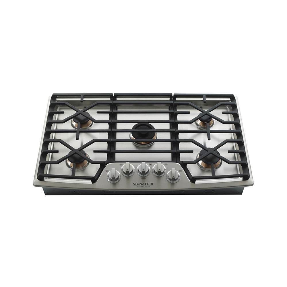 LG Signature Kitchen Suite Gas Cooktop, 36'', Red LED Knob Accents, 19000 Btu RapidHeat Center Burner, 5 Sealed Burners and 3 Continuous Heavy-Duty Cast Iron Grates